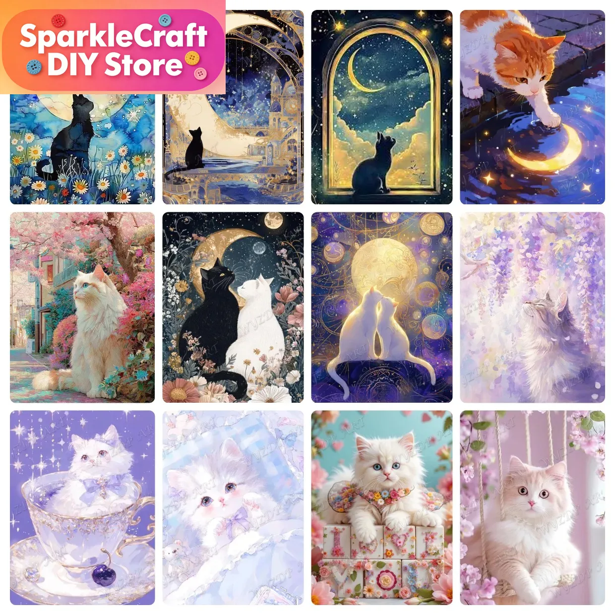 Embroidery Cat - Animal Cat Moon Diamond Painting Kit