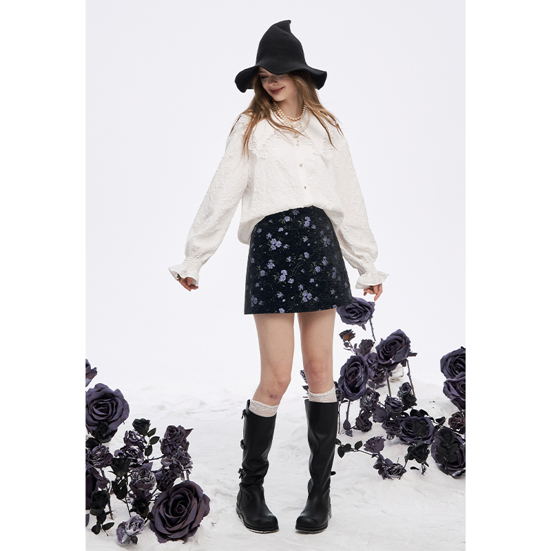 Embroidery Skirt - ELFSACK Y2K High Waist Gothic Floral
