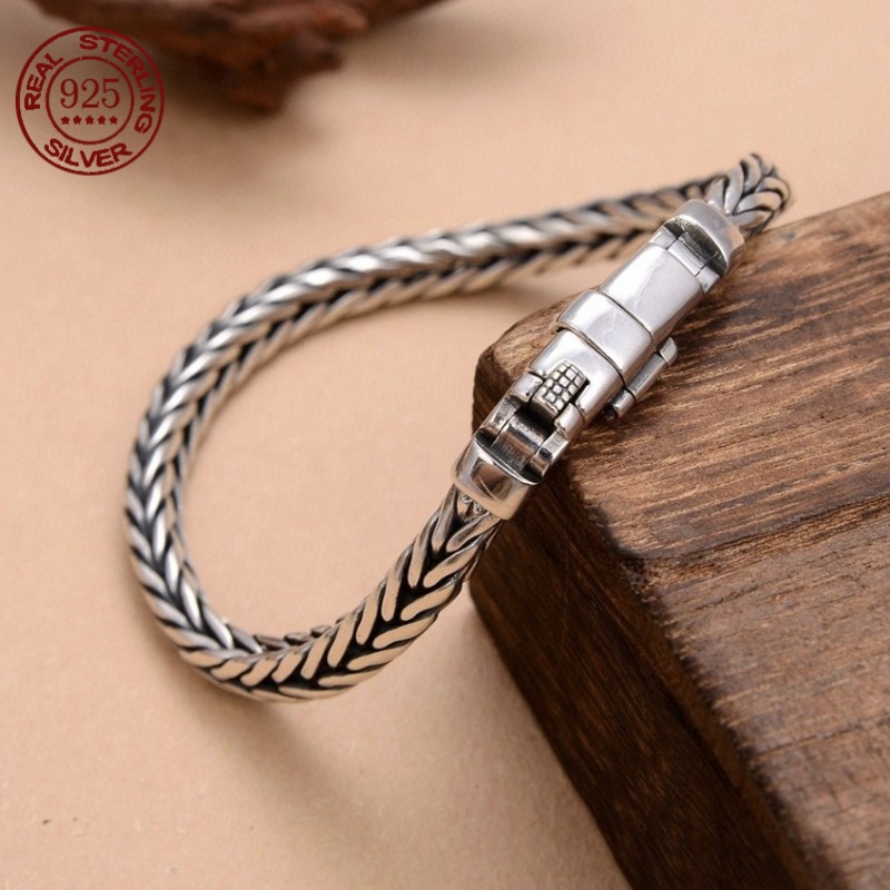 Embroidery Bracelet - S925 Sterling Silver Simple Domineering 6mm
