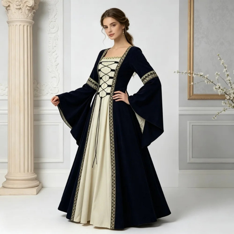 Embroidery Dress - Vintage European Noble Costume Long Floor‑Length