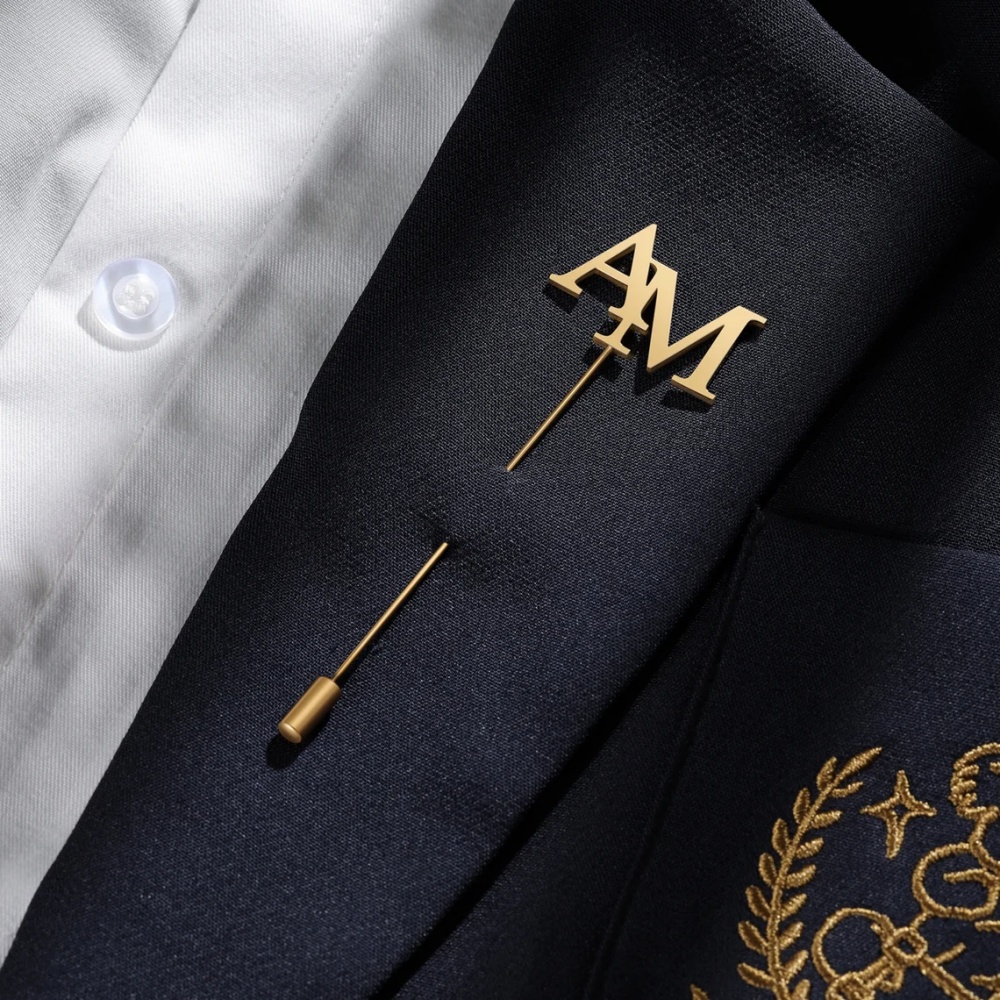 Embroidery Names - Custom Initials Brooch Men Stainless Steel