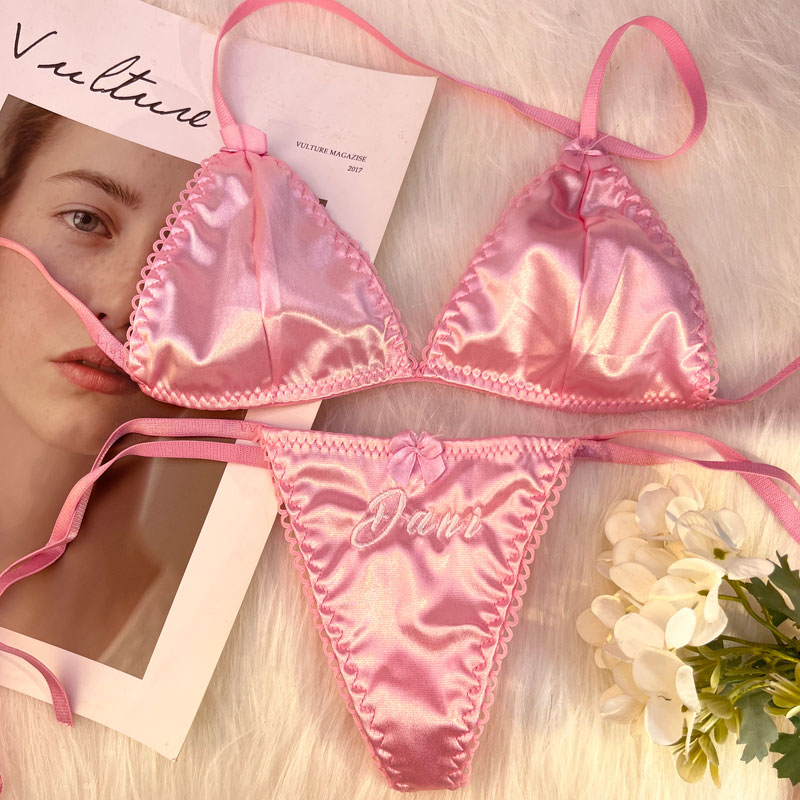 Embroidery Names - Custom Name Thongs Triangle Bra Set
