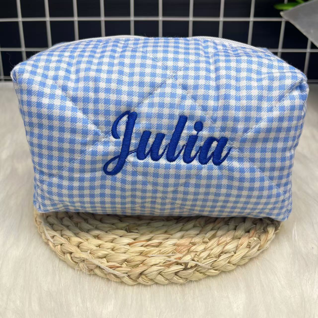 Embroidery Names - Large Capacity Striped Cosmetic Bag with