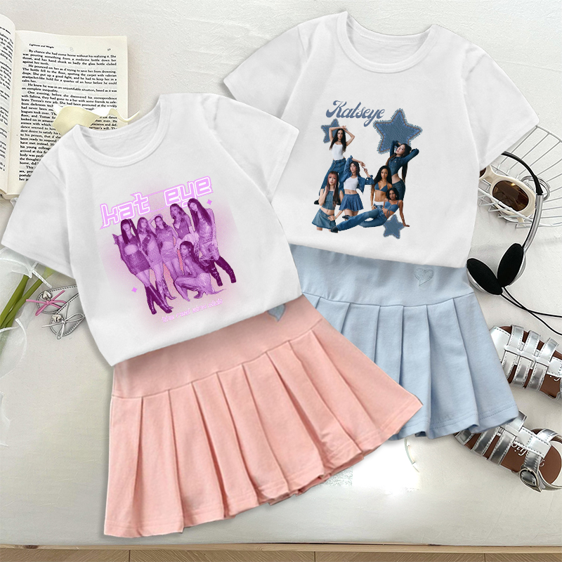 Fashion K POP K-KATSEYE T-shir - Embroidery Skirt 评论和价格