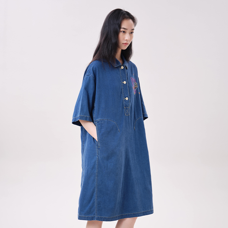MOVEUP Lyocell Denim Dress Pol - Embroidery Cat 评论和价格