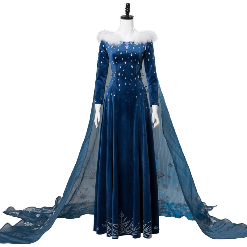 Elsa Cosplay Dress, Deep Blue  - Embroidery Skirt 评论和价格