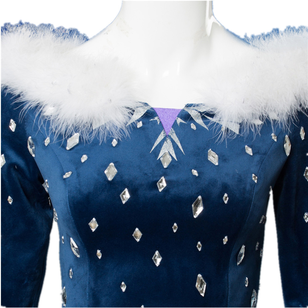 Elsa Cosplay Dress, Deep Blue  - Embroidery Skirt 评论和价格