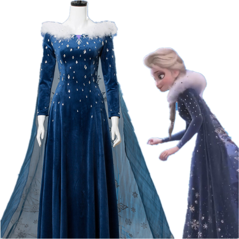 Elsa Cosplay Dress, Deep Blue  - Embroidery Skirt 评论和价格