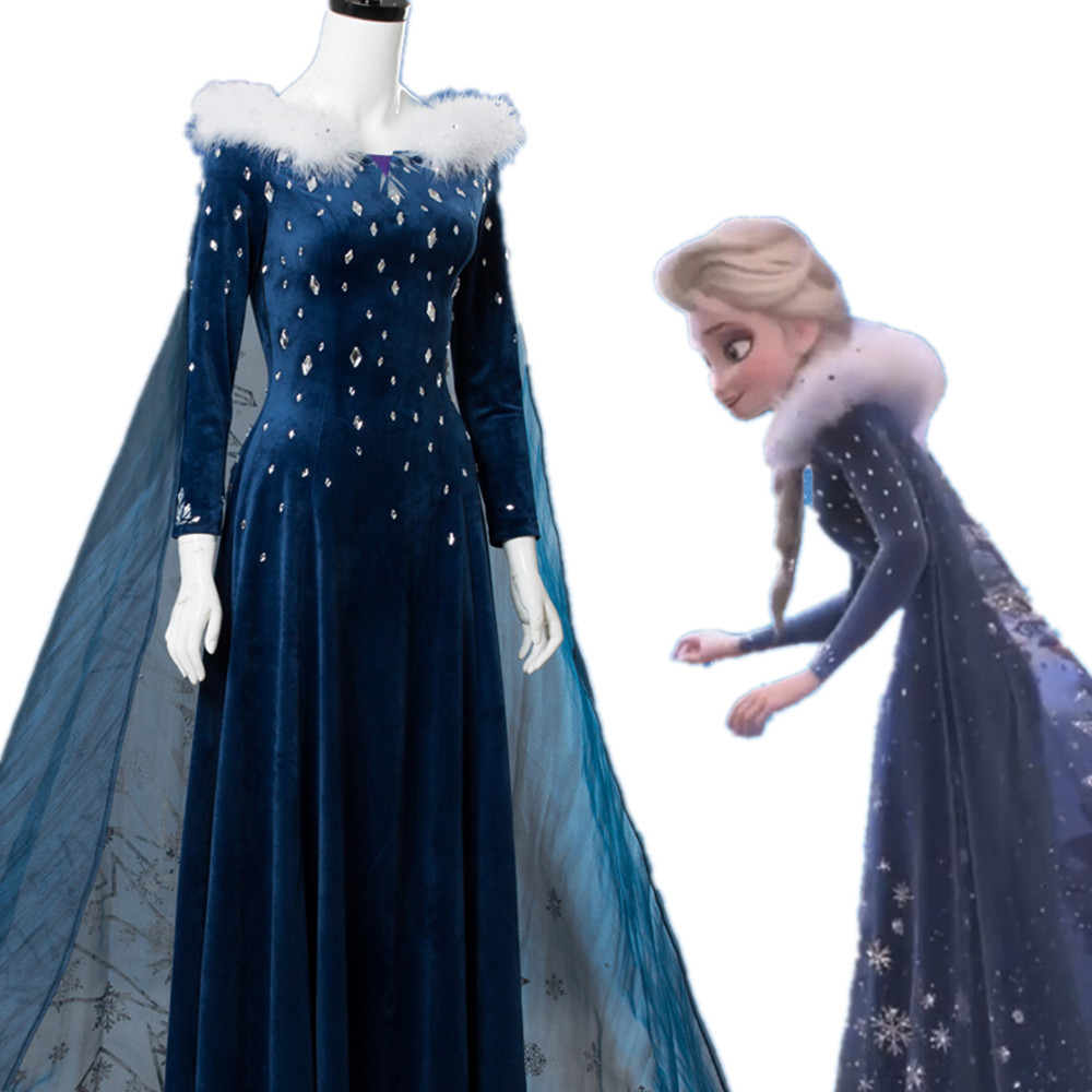 Elsa Cosplay Dress, Deep Blue  - Embroidery Skirt 评论和价格