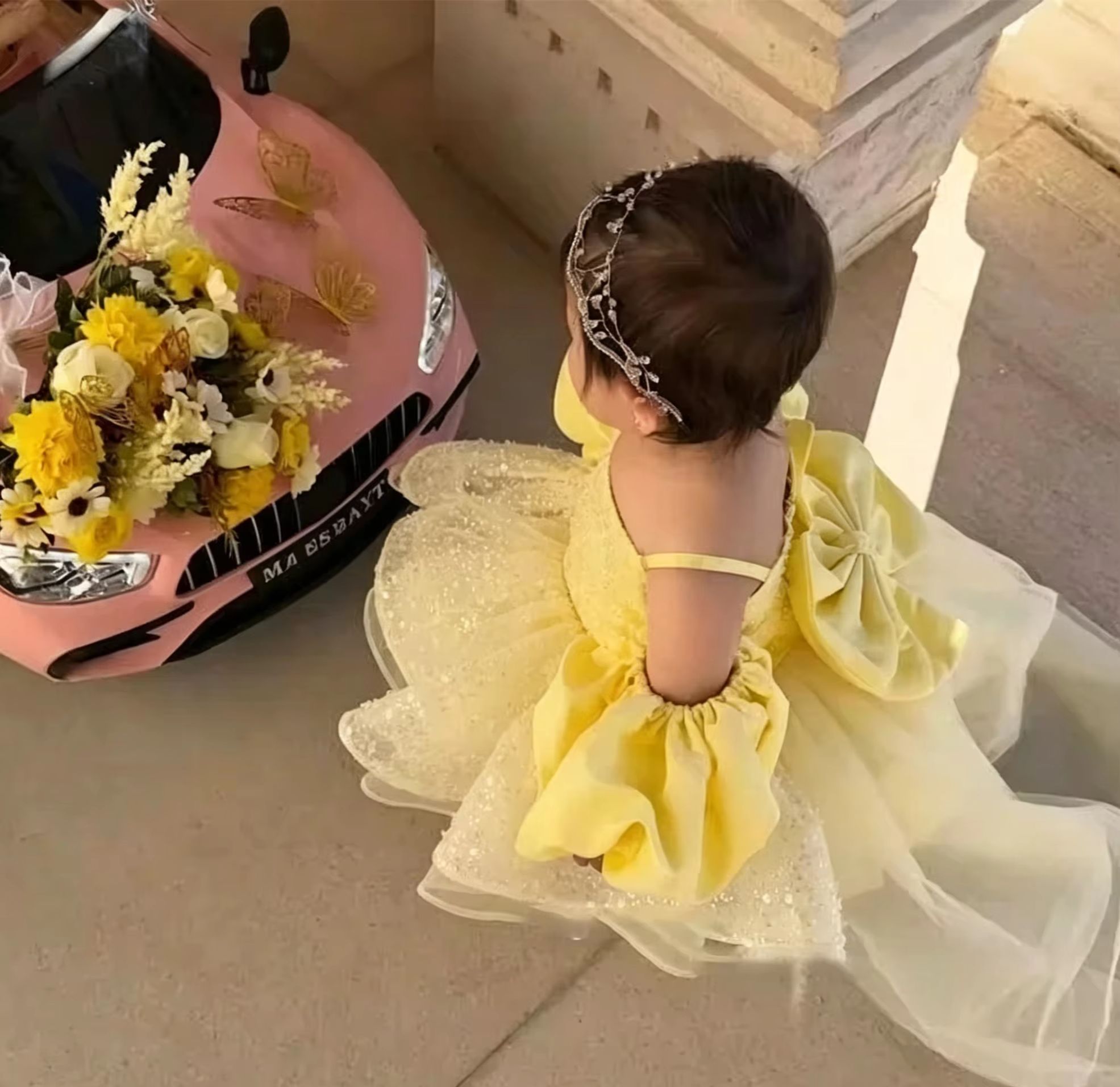 Cute Yellow Flower Girl Dresse - Embroidery Yellow Flower 评论和价格
