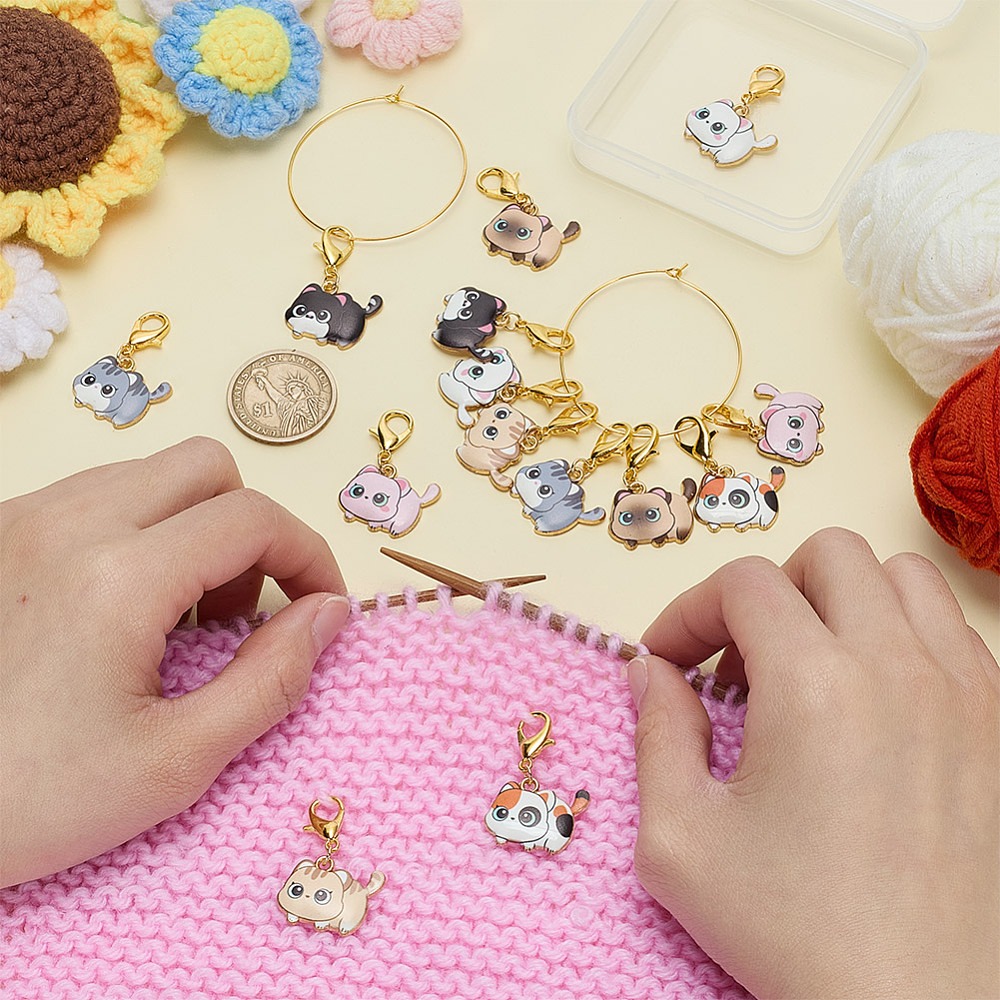 14Pcs 7 Styles Cat Alloy Ename - Embroidery Cat 评论和价格