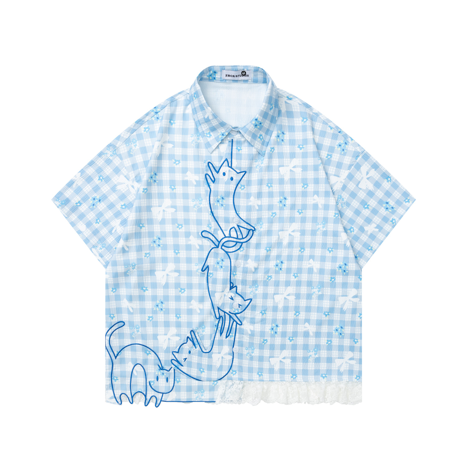 2026 Summer Casual Plaid Shirt - Embroidery Cat 评论和价格