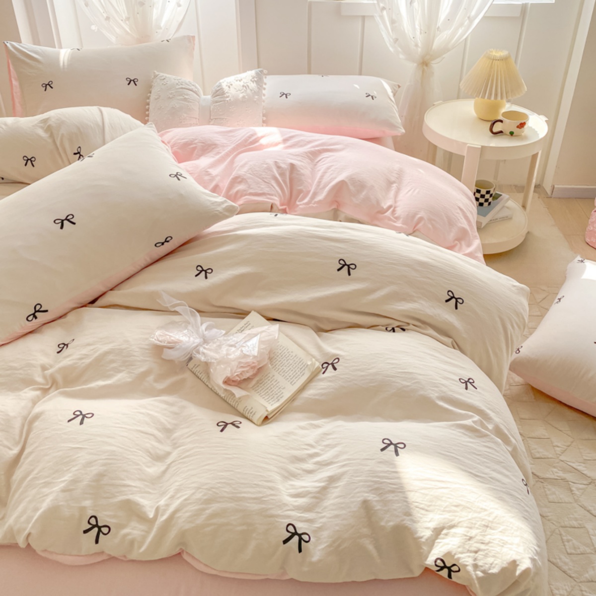 3 Piece Sheet Set  pink bowkno - Embroidery Class 评论和价格
