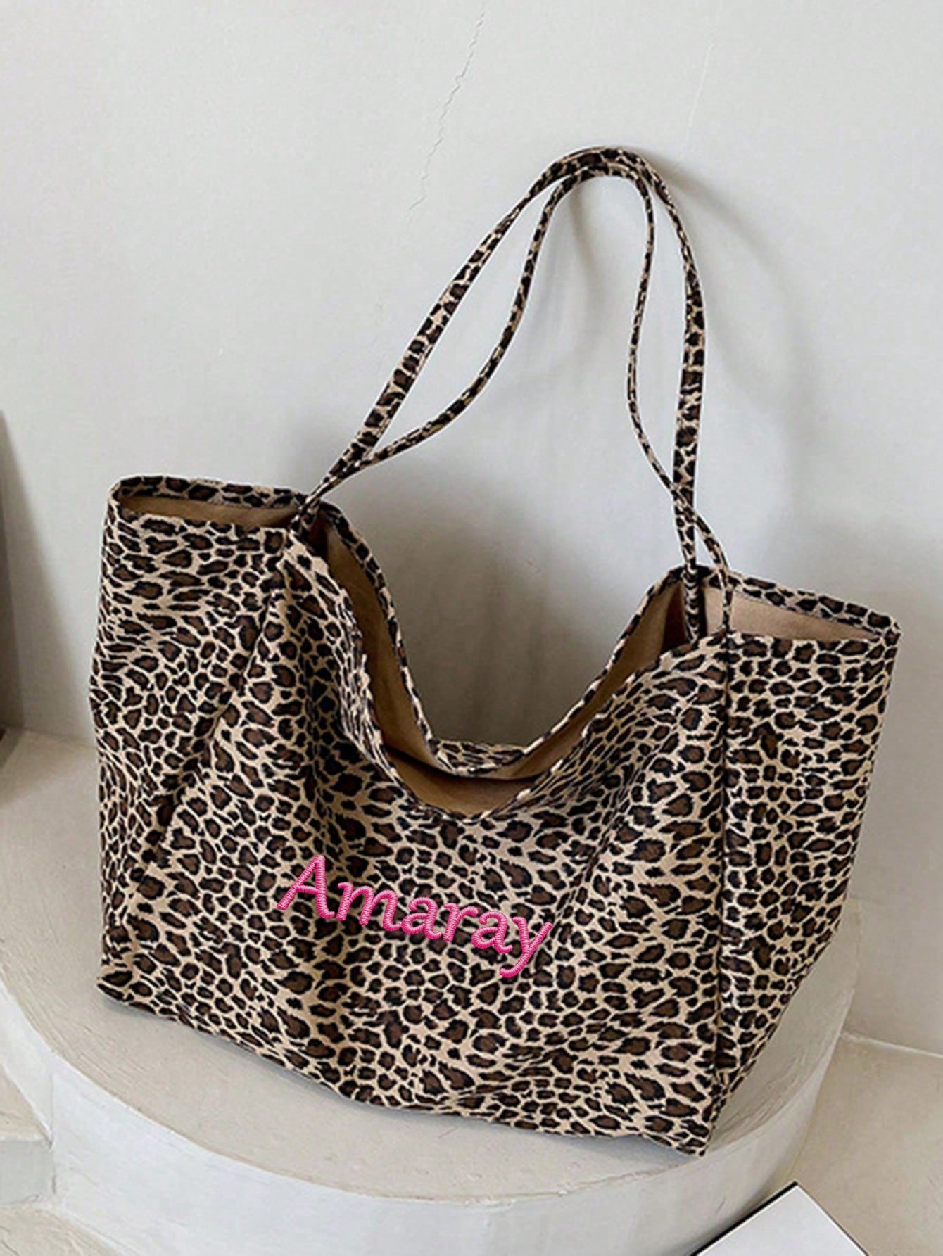 Custom Name Leopard Print Tote - Embroidery Names 评论和价格