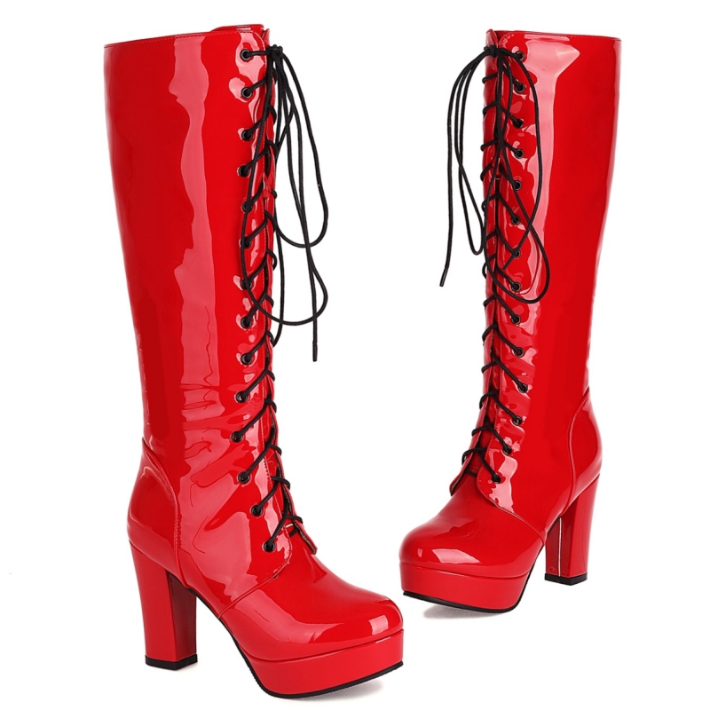 High Heels Platform Knee High  - Embroidery White 评论和价格