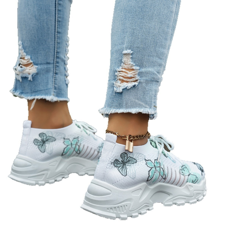 Women Butterfly Print Mesh Sne - Embroidery White 评论和价格