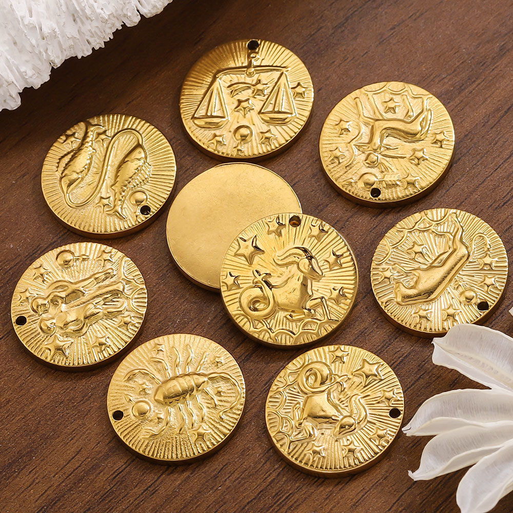 5pcs Stainless Steel 12 Zodiac - Embroidery Charm 评论和价格