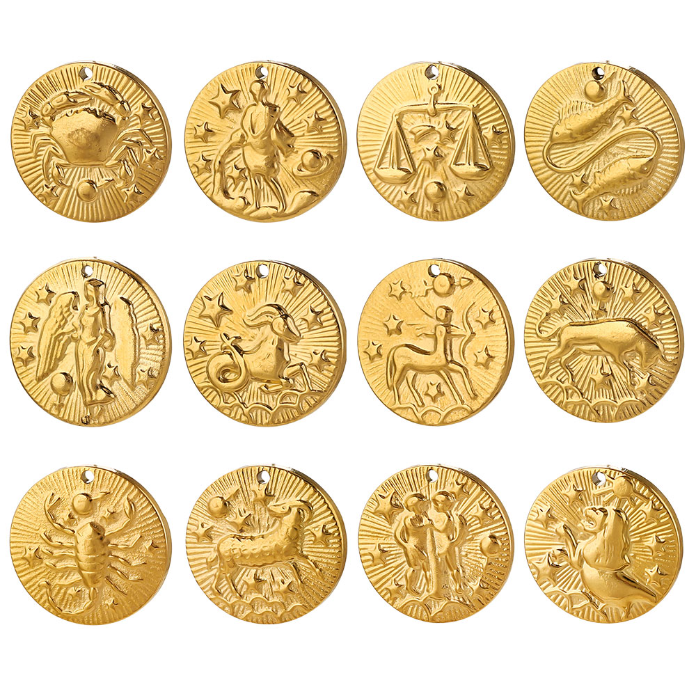 5pcs Stainless Steel 12 Zodiac - Embroidery Charm 评论和价格