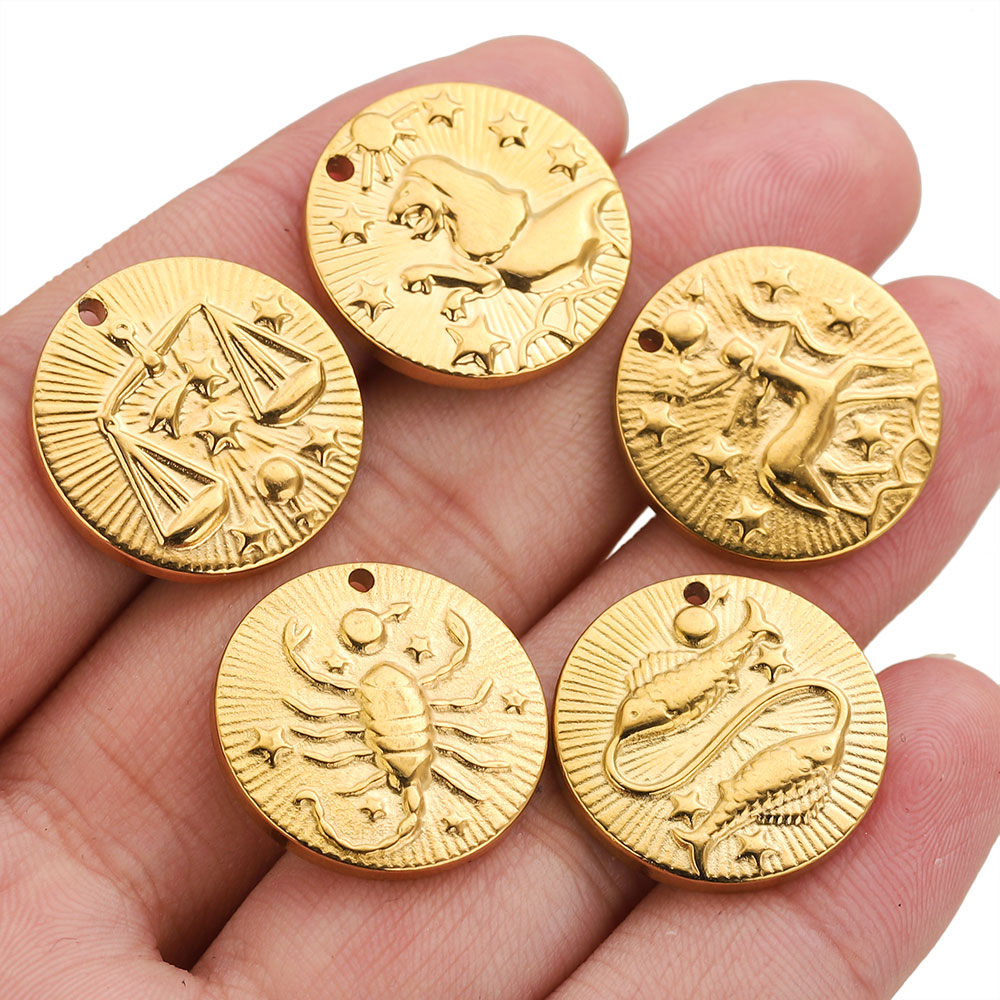 5pcs Stainless Steel 12 Zodiac - Embroidery Charm 评论和价格