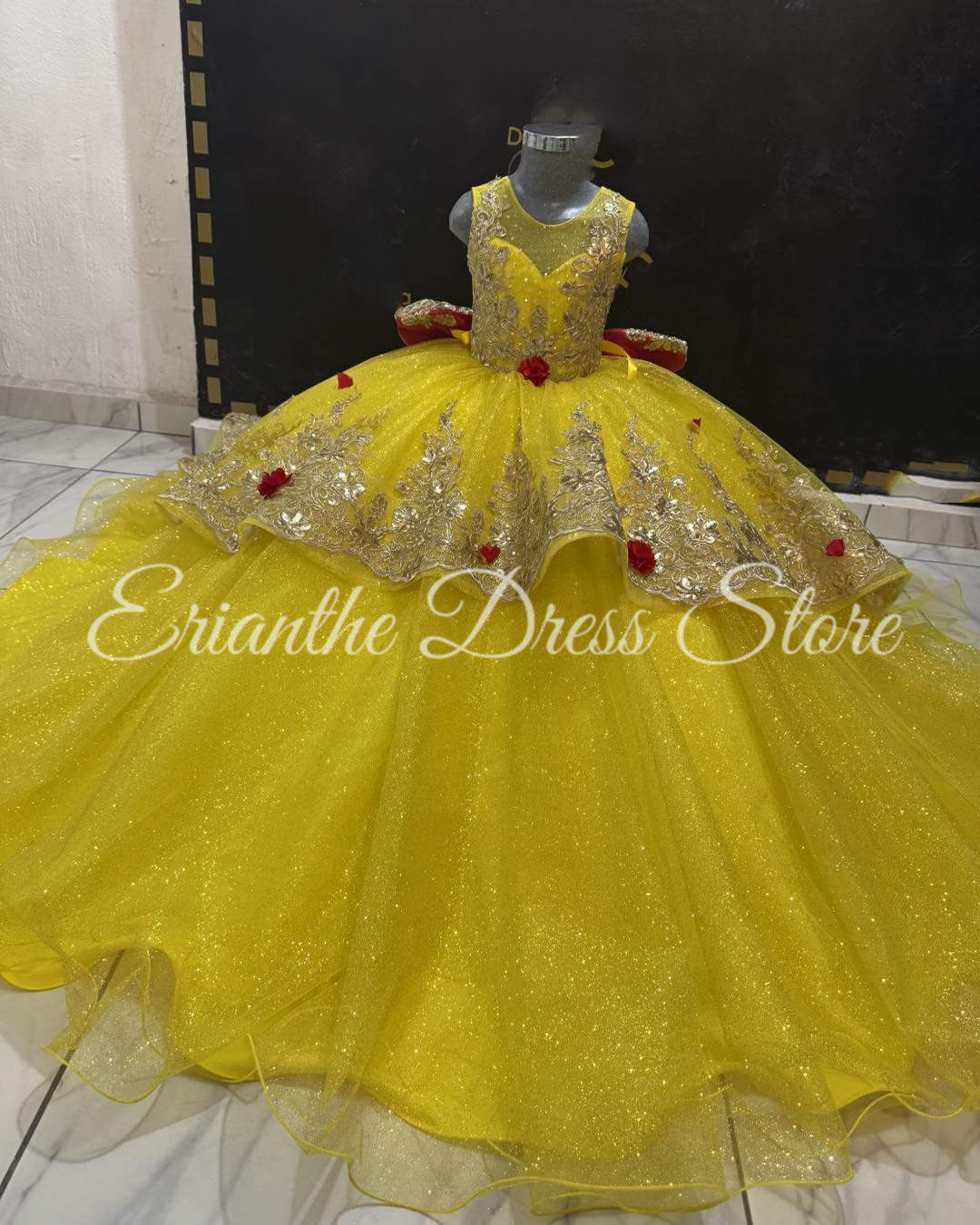 Yellow Flower Girl Dress For W - Embroidery Yellow Flower 评论和价格