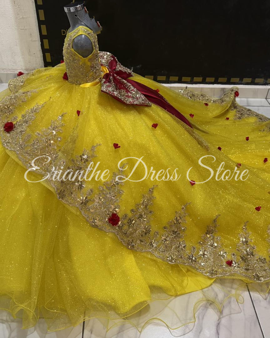 Yellow Flower Girl Dress For W - Embroidery Yellow Flower 评论和价格