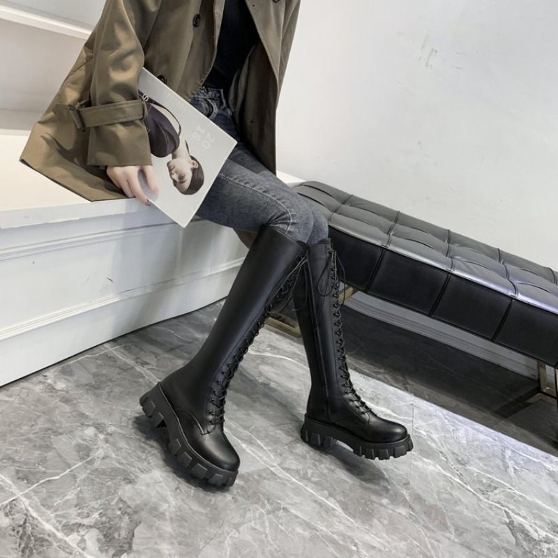 Women Knee High Boots Lace Up  - Embroidery White 评论和价格